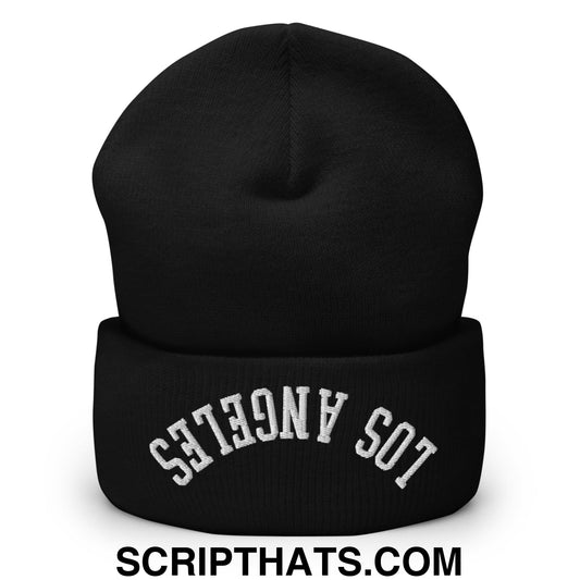 Upside Down Los Angeles Embroidered Cuffed Knit Beanie Black
