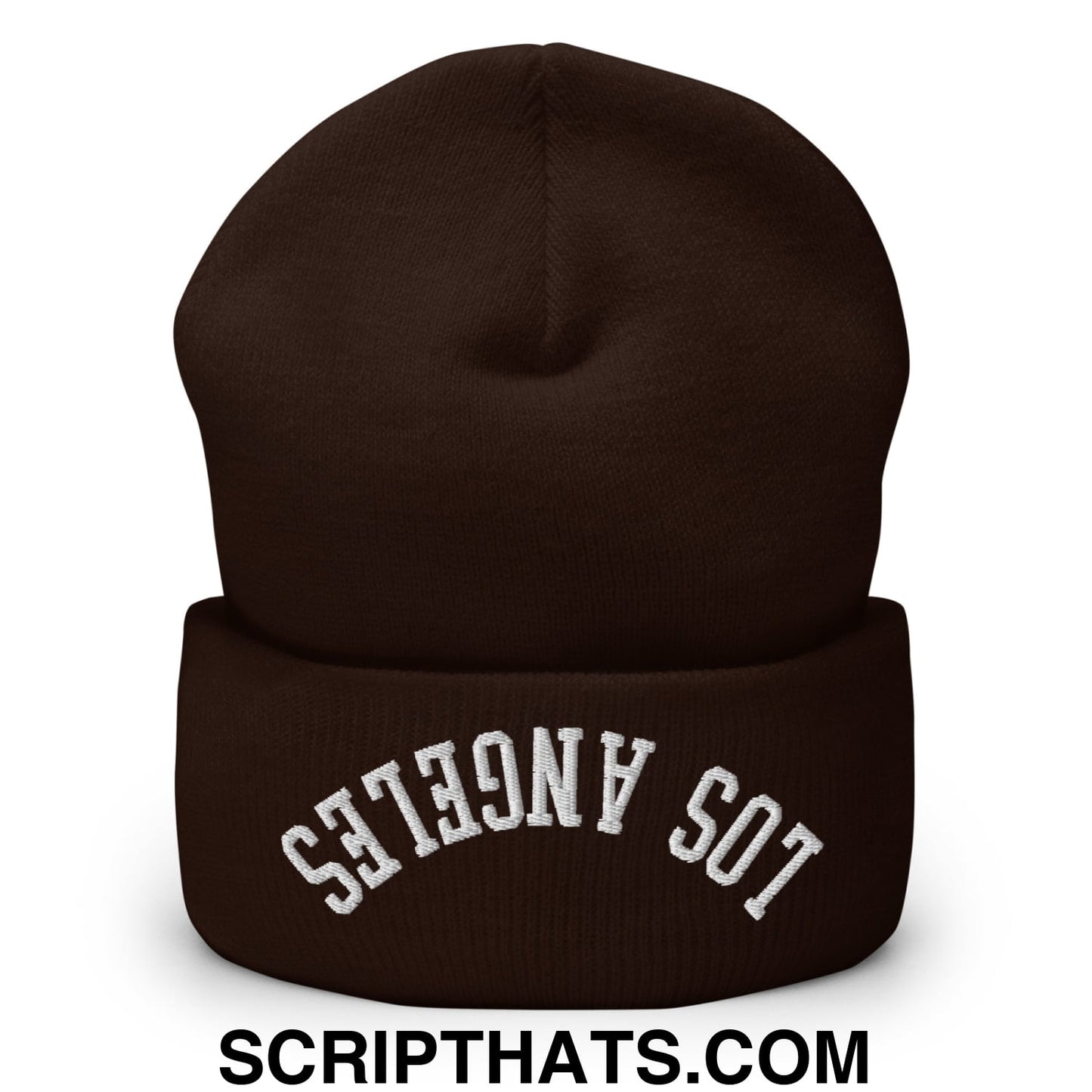 Upside Down Los Angeles Embroidered Cuffed Knit Beanie Brown