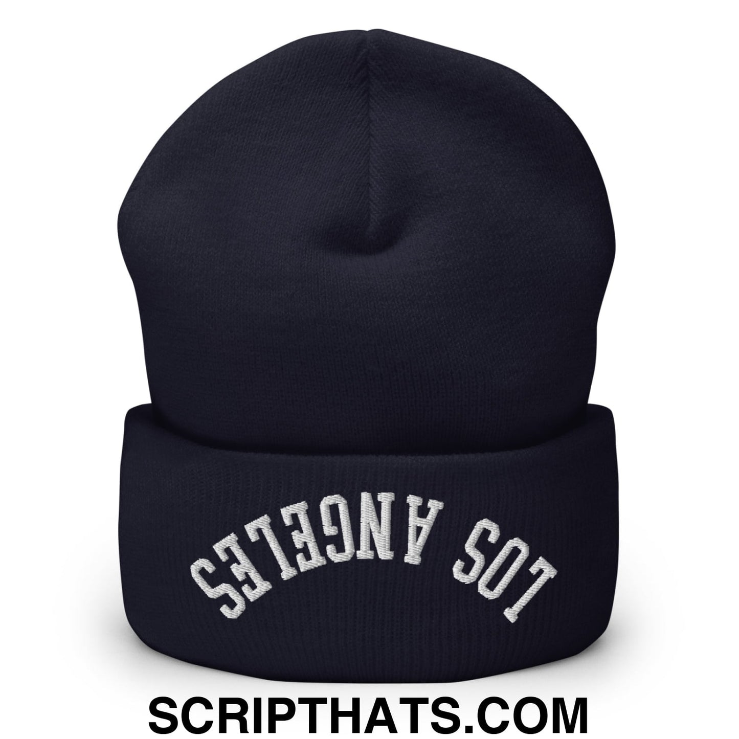 Upside Down Los Angeles Embroidered Cuffed Knit Beanie Navy