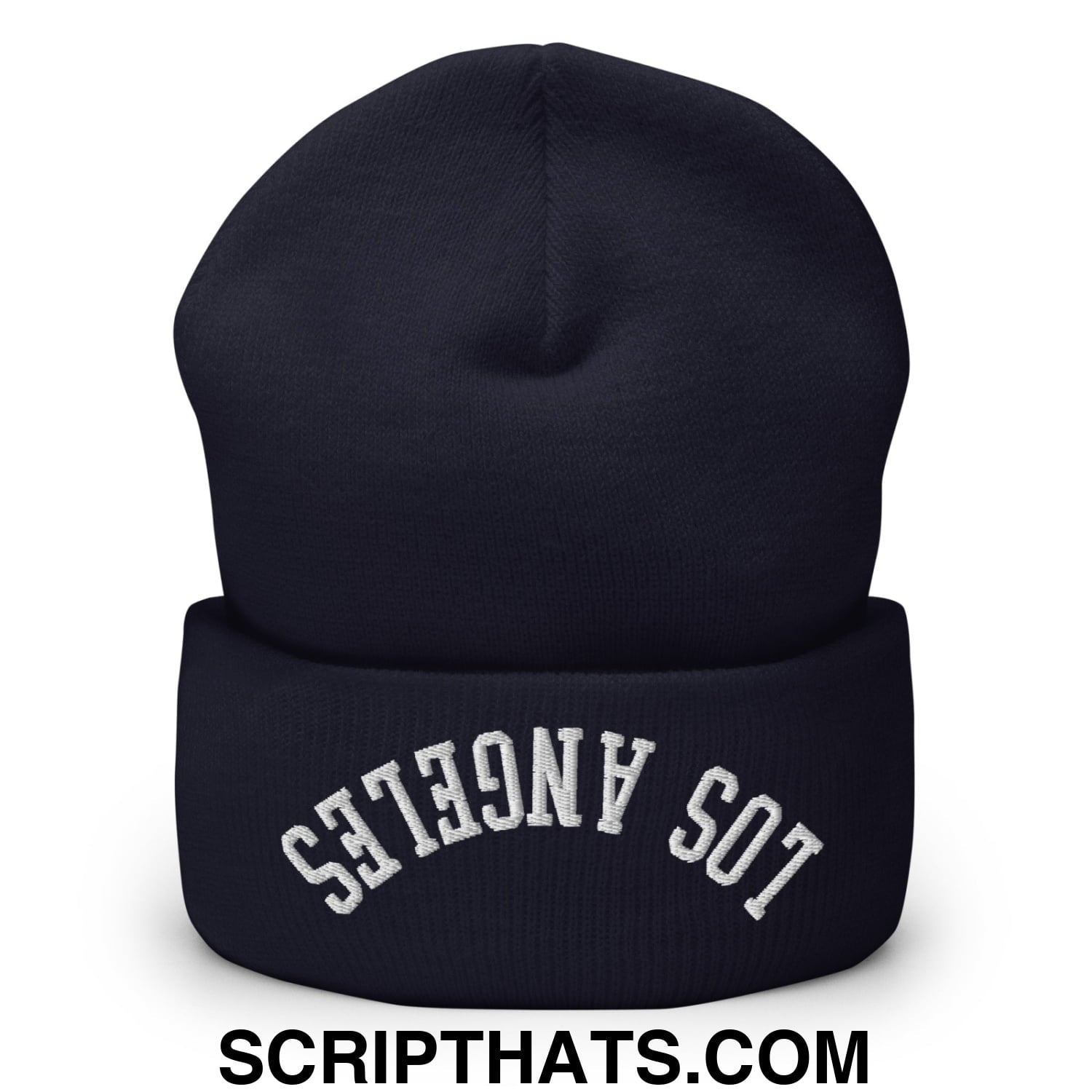 Upside Down Los Angeles Embroidered Cuffed Knit Beanie Navy