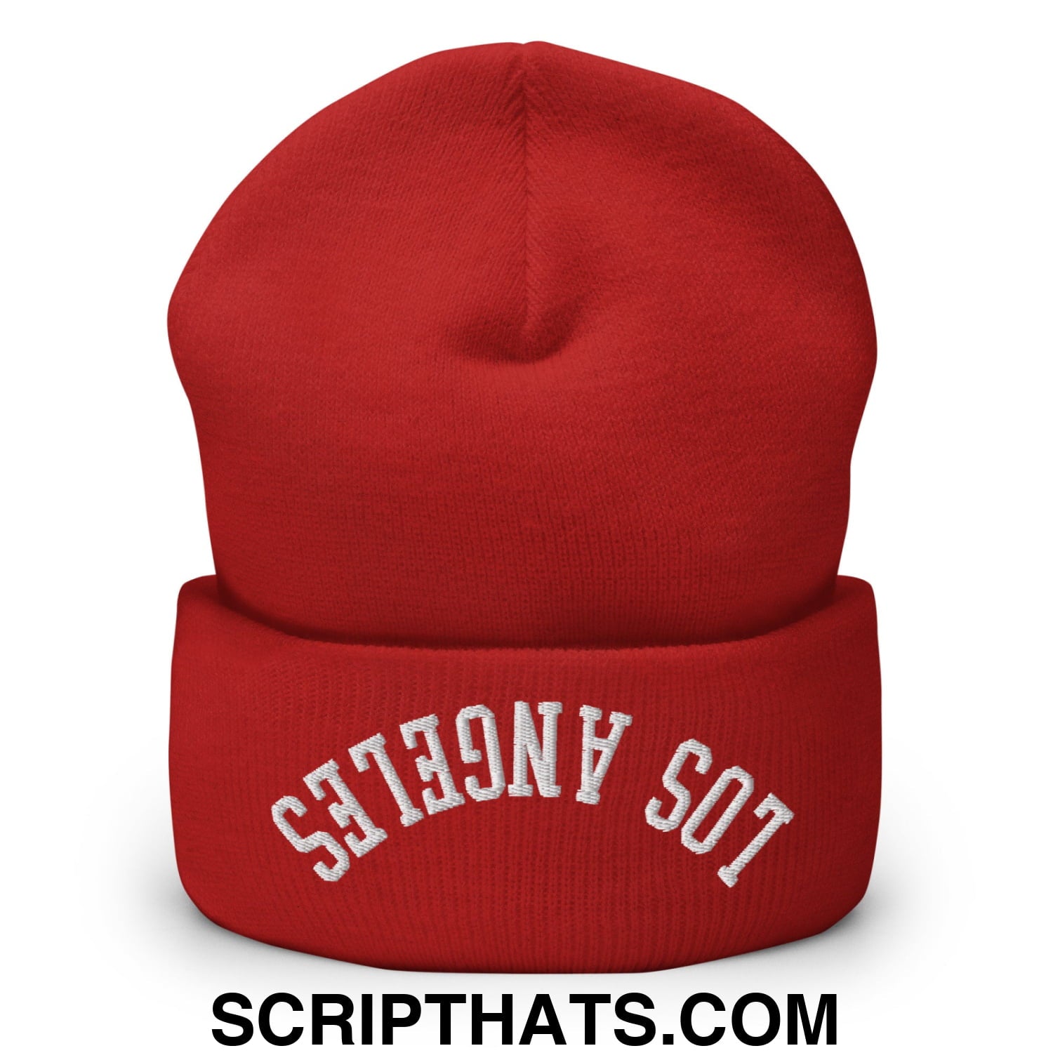 Upside Down Los Angeles Embroidered Cuffed Knit Beanie Red