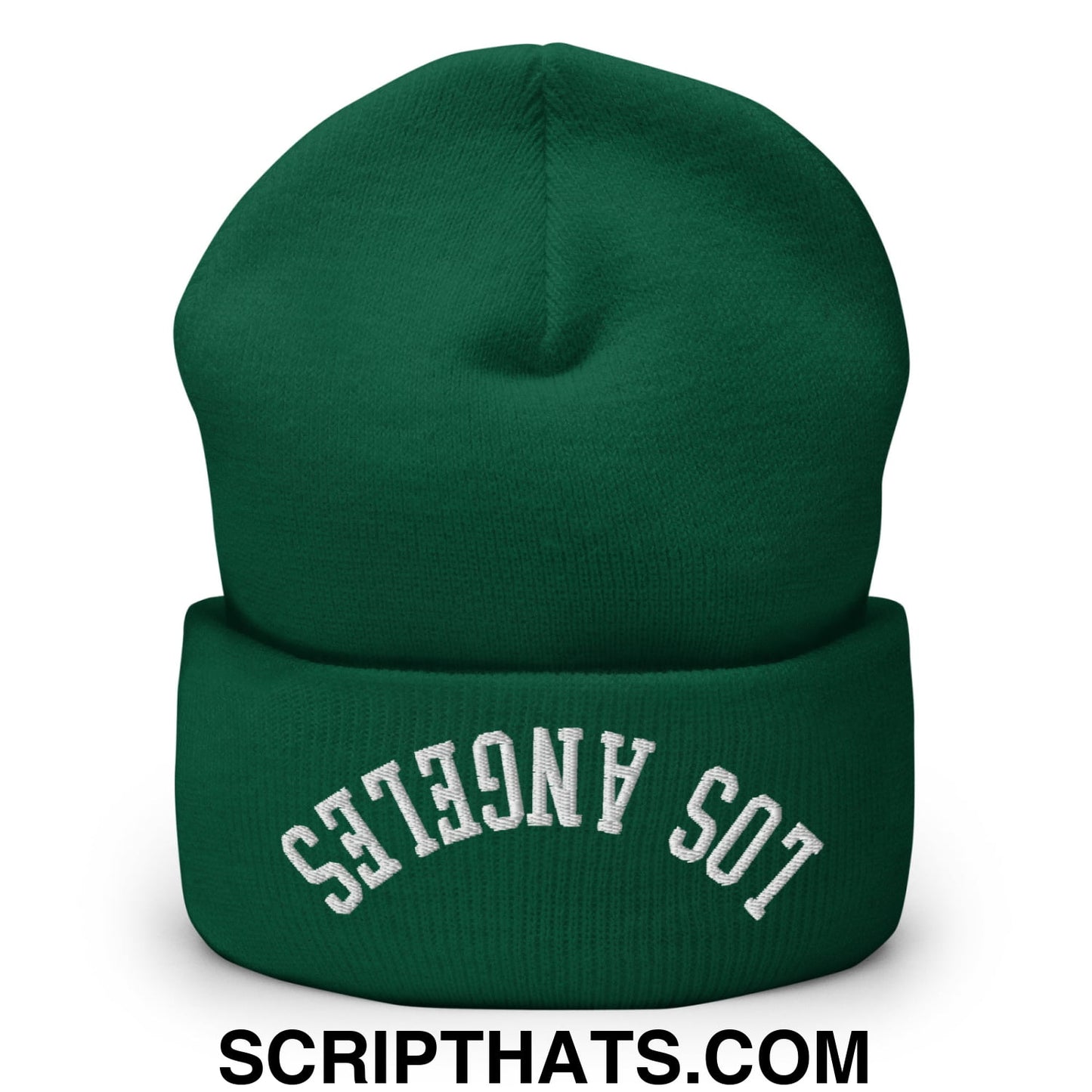 Upside Down Los Angeles Embroidered Cuffed Knit Beanie Spruce