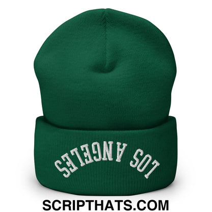 Upside Down Los Angeles Embroidered Cuffed Knit Beanie Spruce