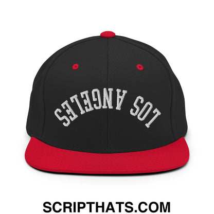 Upside Down Los Angeles Embroidered Flat Bill Brim Snapback Hat Black Red