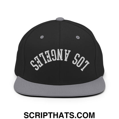 Upside Down Los Angeles Embroidered Flat Bill Brim Snapback Hat Black Silver