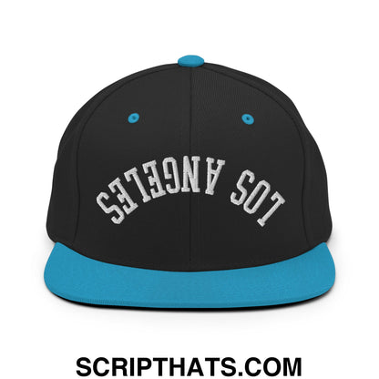 Upside Down Los Angeles Embroidered Flat Bill Brim Snapback Hat Black Teal