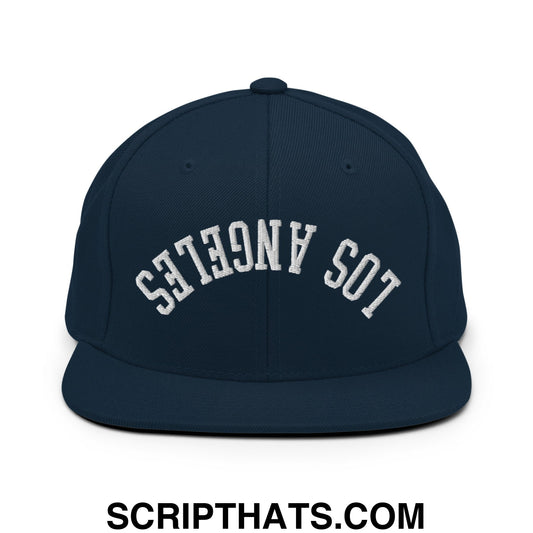 Upside Down Los Angeles Embroidered Flat Bill Brim Snapback Hat Dark Navy
