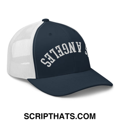 Upside Down Los Angeles Embroidered Mesh Trucker Hat Navy White