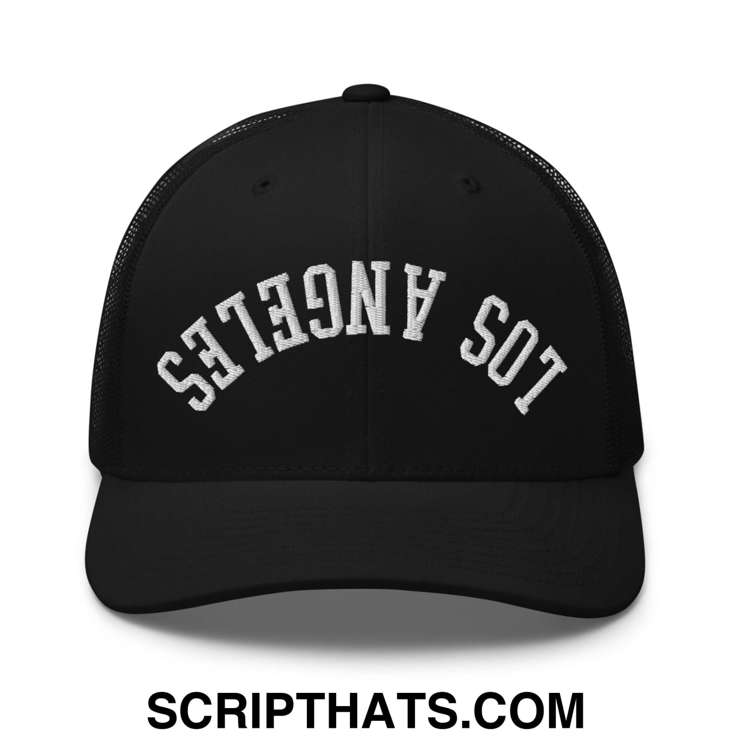 Upside Down Los Angeles Embroidered Mesh Trucker Hat Black