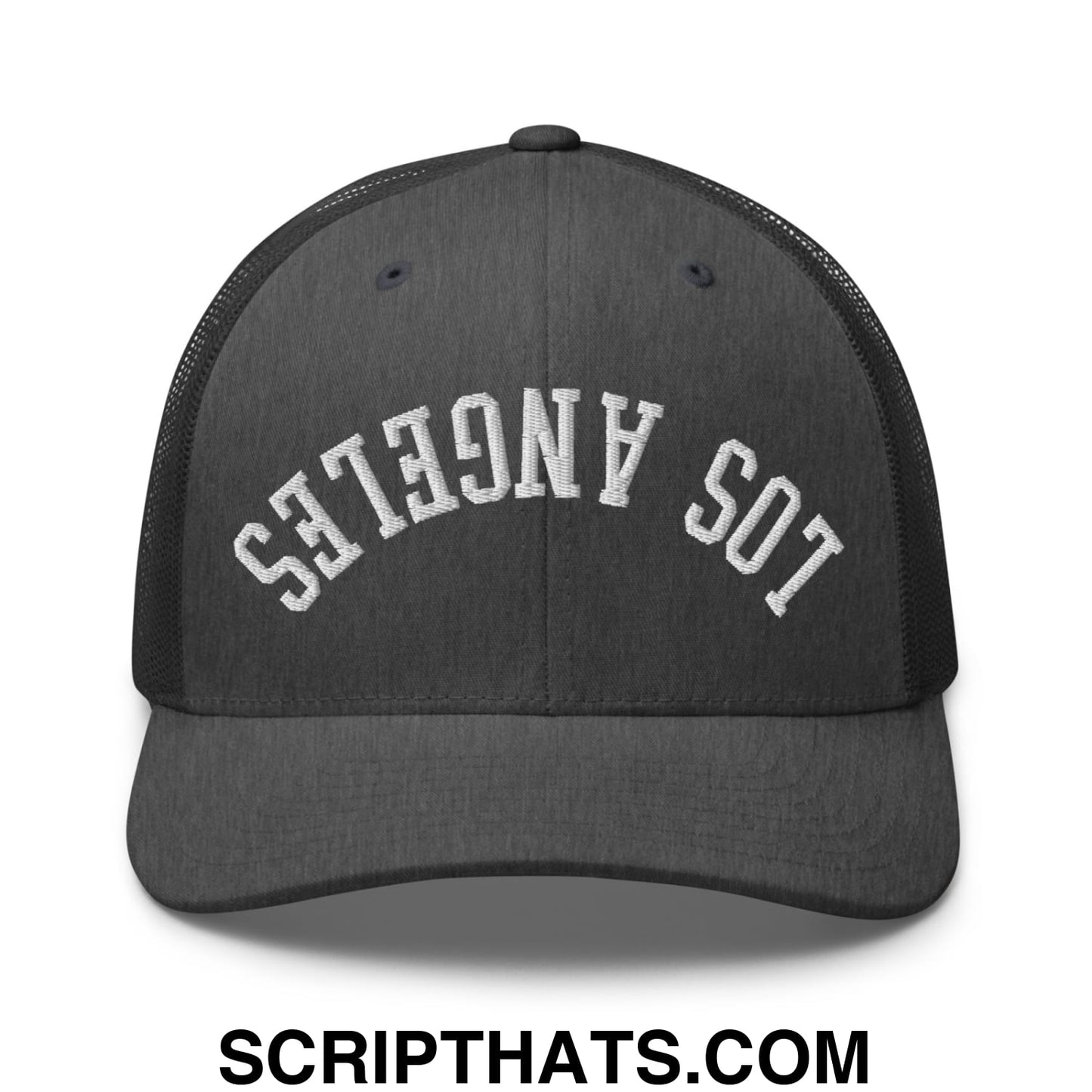 Upside Down Los Angeles Embroidered Mesh Trucker Hat Dark Heather Gray