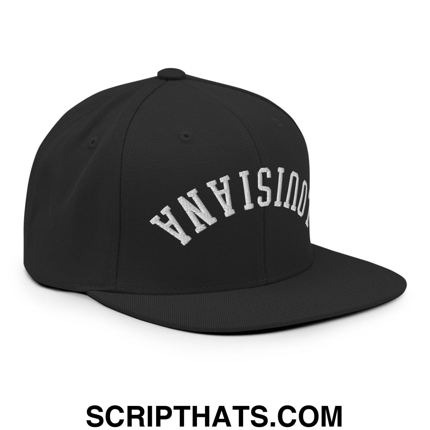 Upside Down Louisiana Embroidered Flat Bill Brim Snapback Hat Black