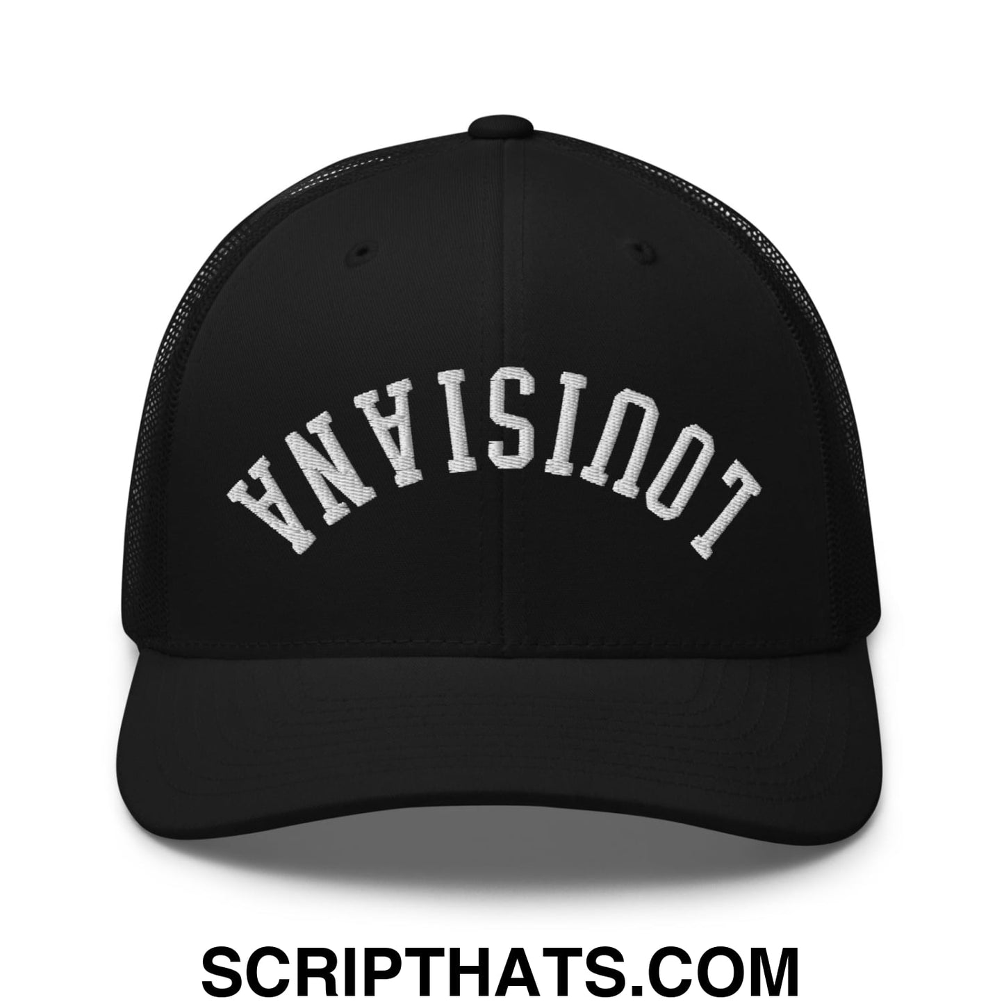 Upside Down Louisiana Embroidered Mesh Trucker Hat Black