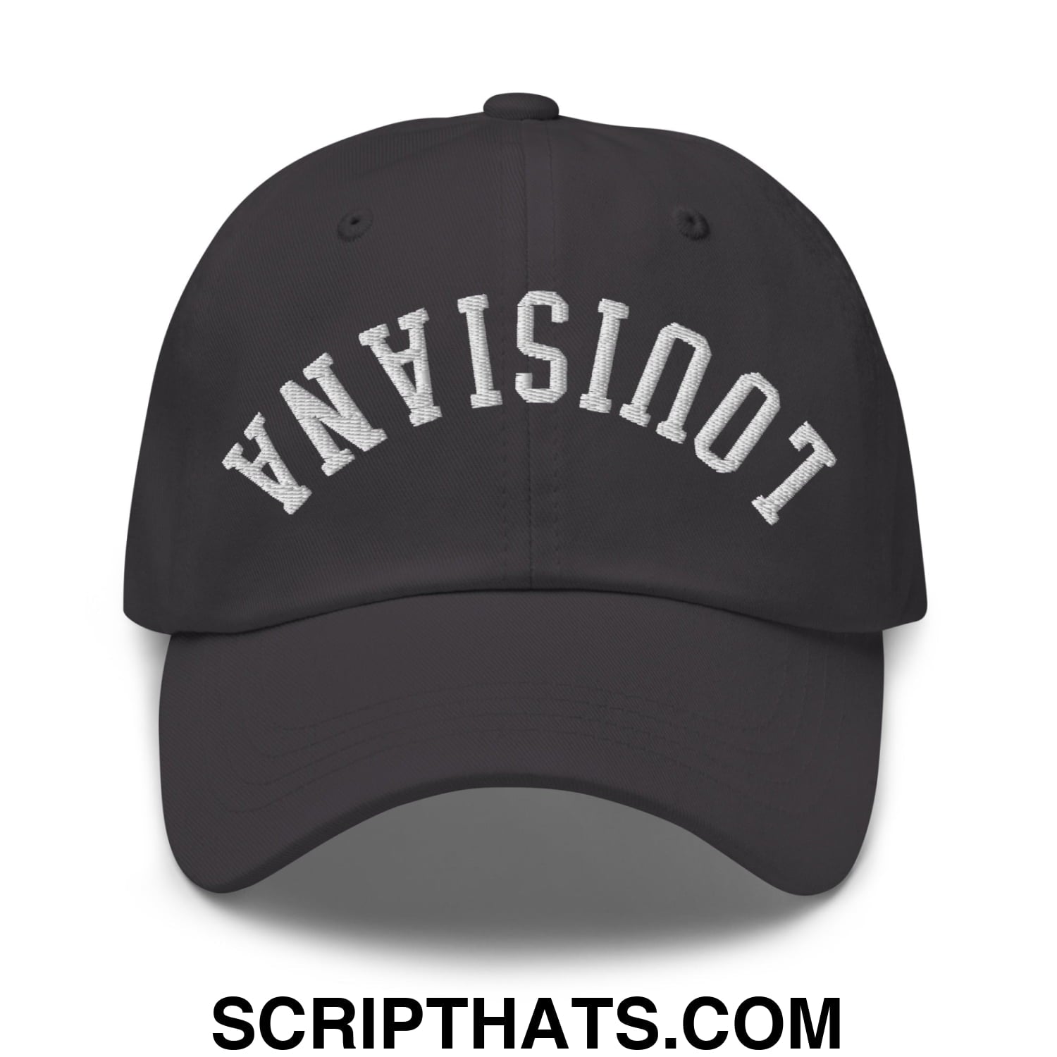 Upside Down Louisiana Embroidered Unstructured Dad Hat Dark Grey
