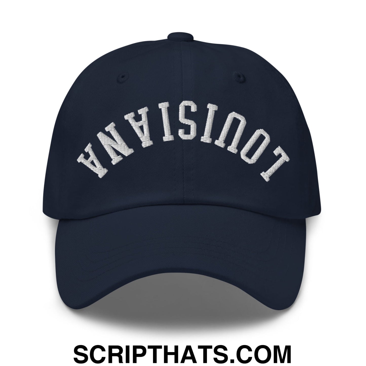 Upside Down Louisiana Embroidered Unstructured Dad Hat Navy