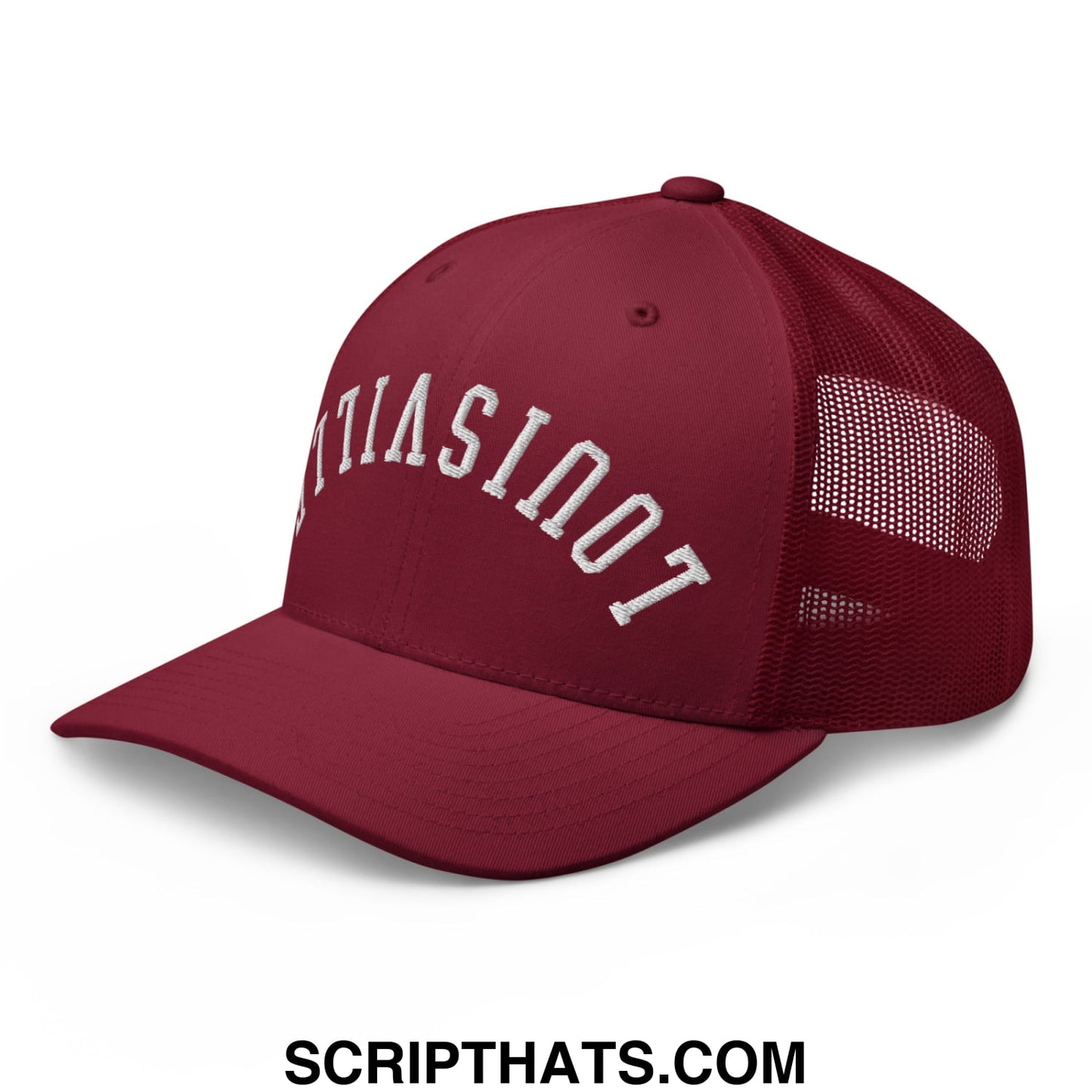 Upside Down Louisville Embroidered Mesh Trucker Hat Cranberry