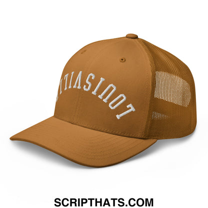 Upside Down Louisville Embroidered Mesh Trucker Hat Caramel