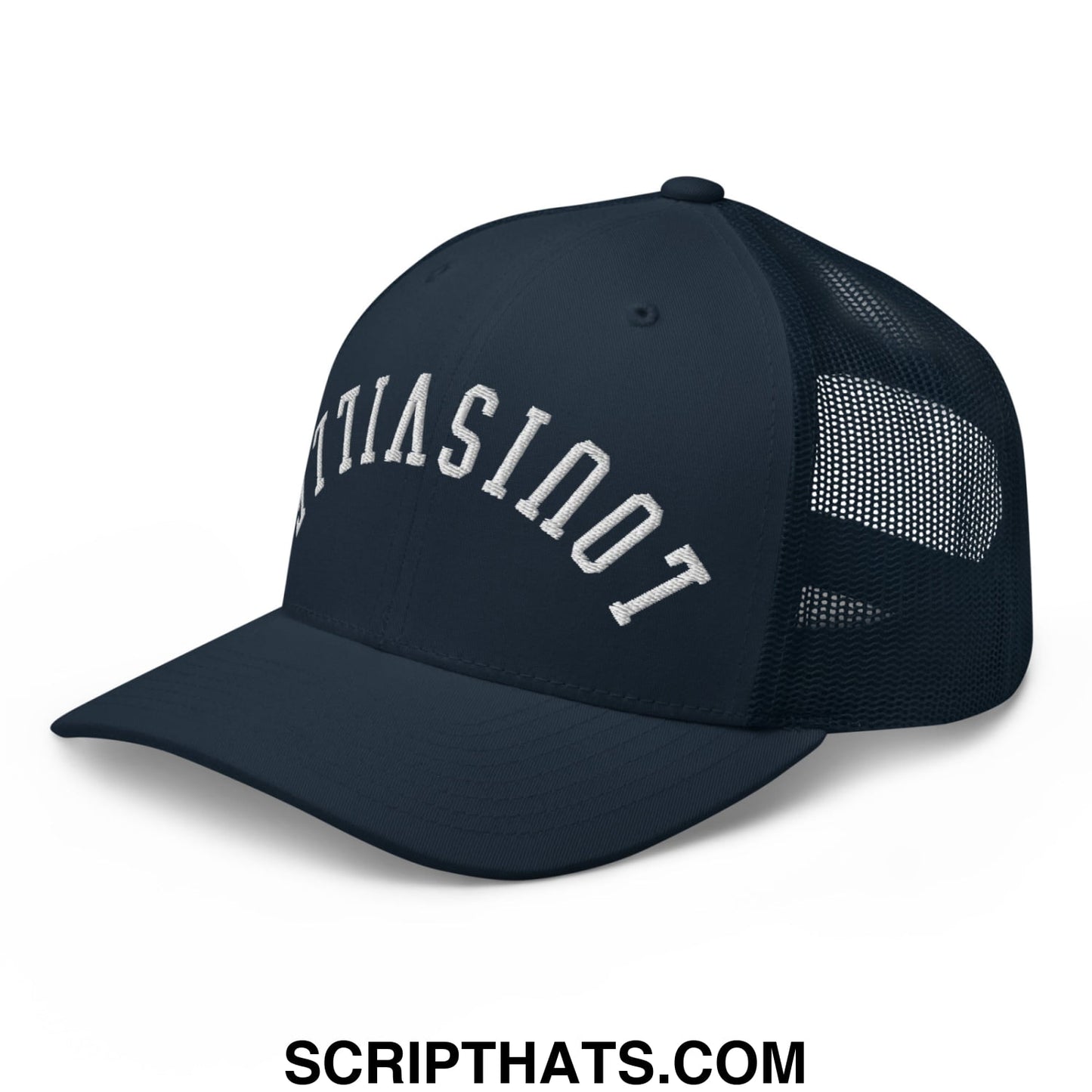 Upside Down Louisville Embroidered Mesh Trucker Hat Navy
