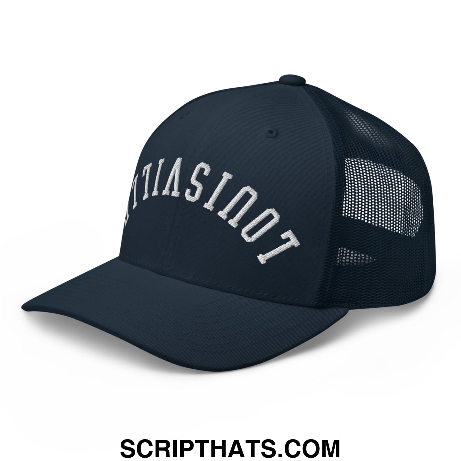 Upside Down Louisville Embroidered Mesh Trucker Hat Navy