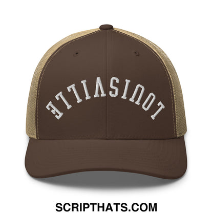 Upside Down Louisville Embroidered Mesh Trucker Hat Brown Khaki