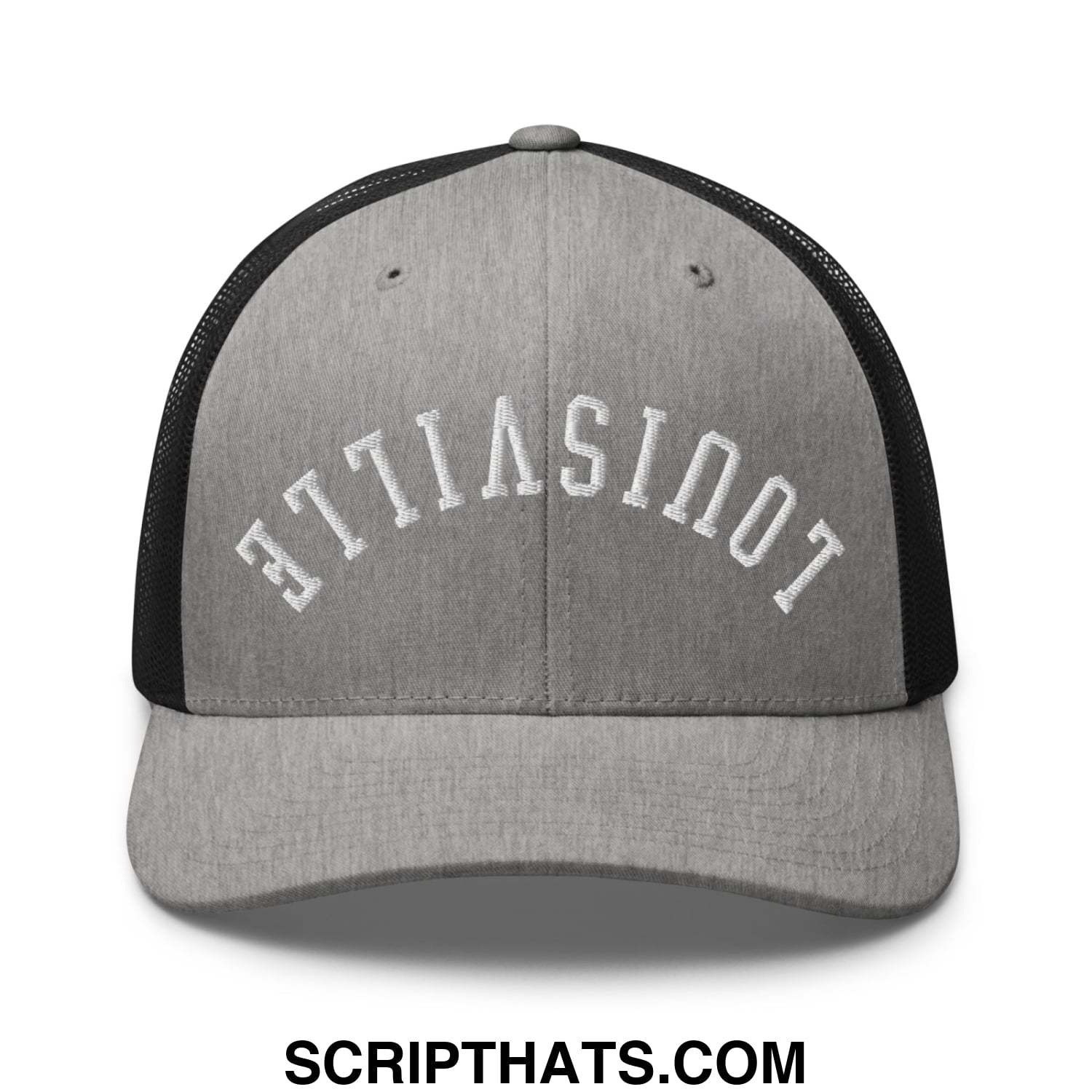 Upside Down Louisville Embroidered Mesh Trucker Hat Heather Black