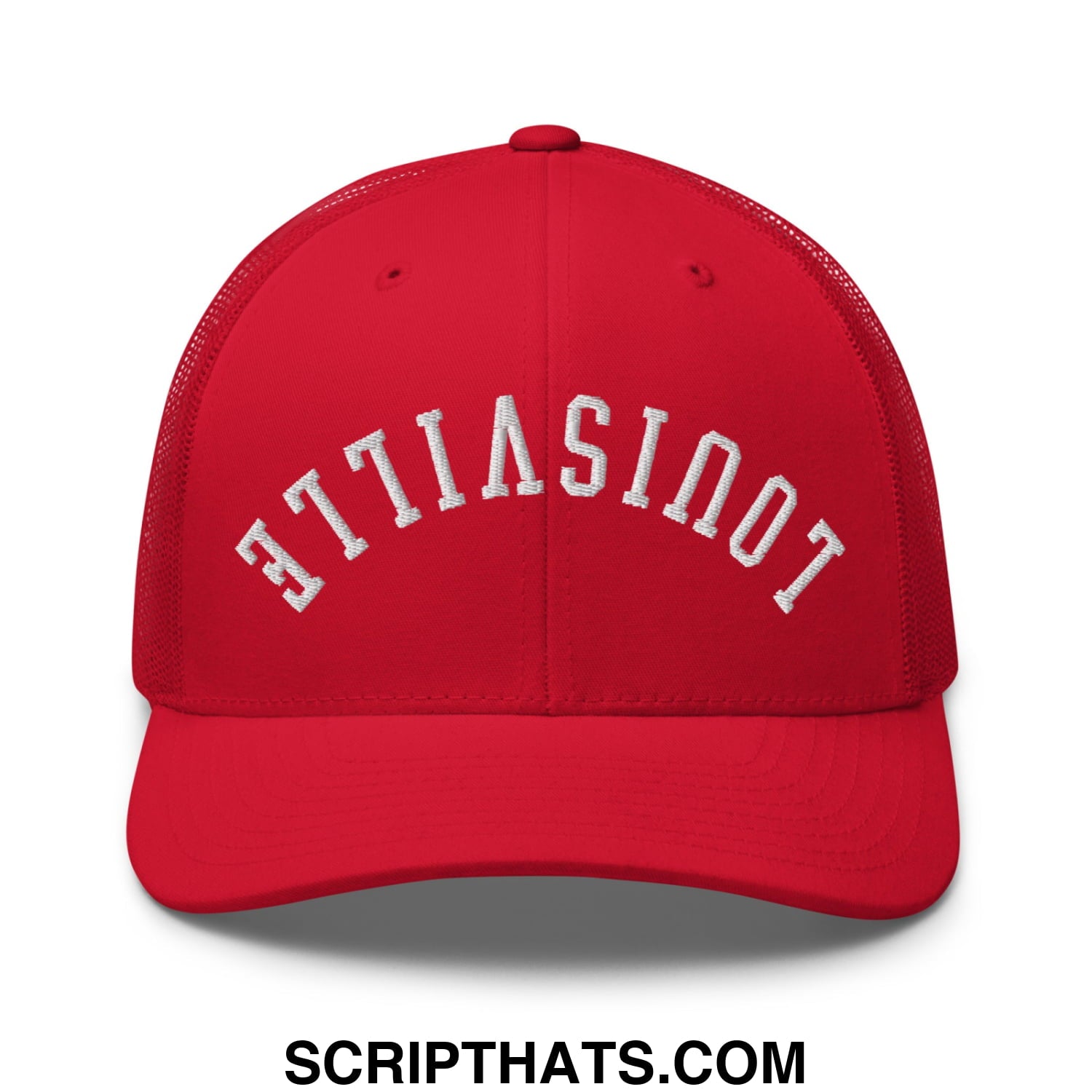 Upside Down Louisville Embroidered Mesh Trucker Hat Red