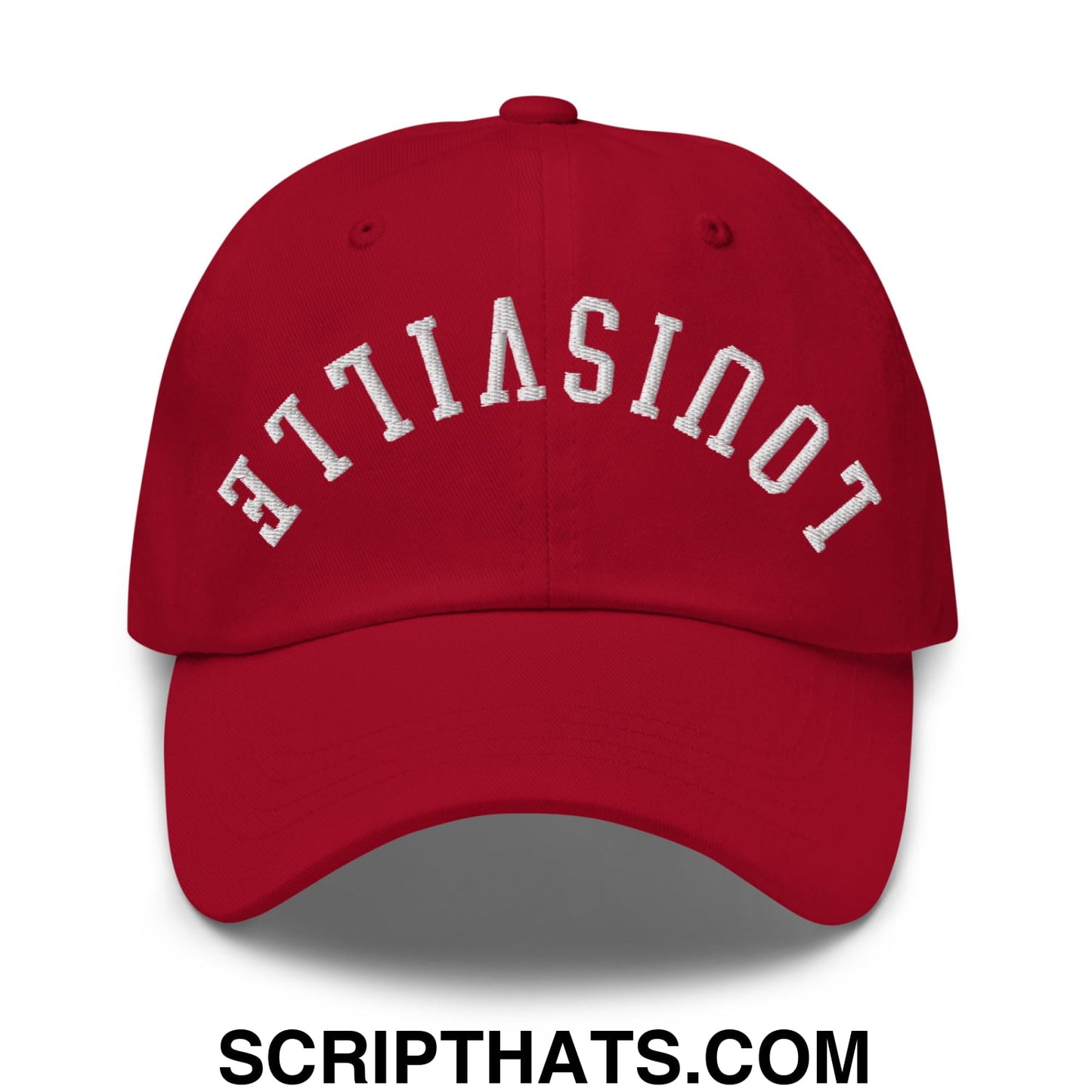Upside Down Louisville Embroidered Unstructured Dad Hat Cranberry