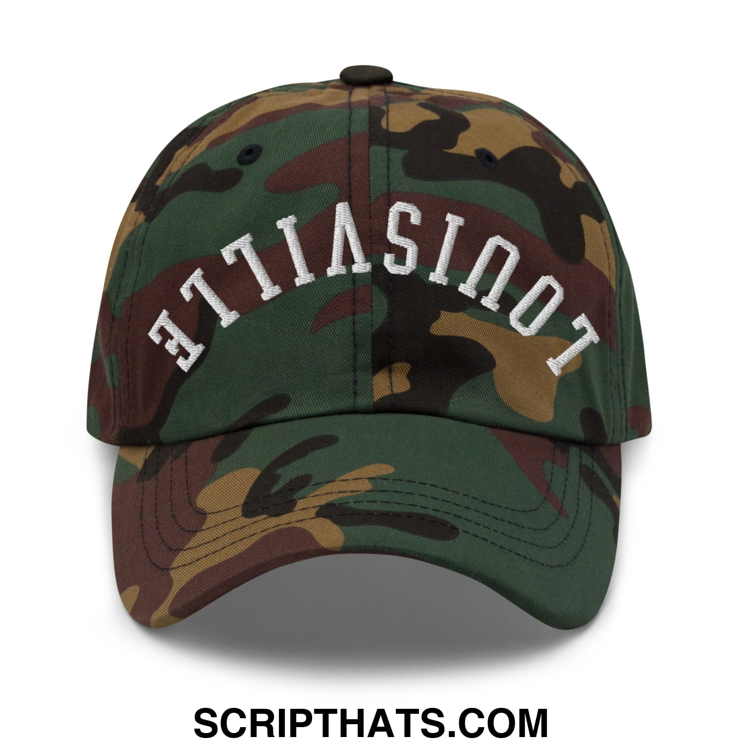 Upside Down Louisville Embroidered Unstructured Dad Hat Green Camo
