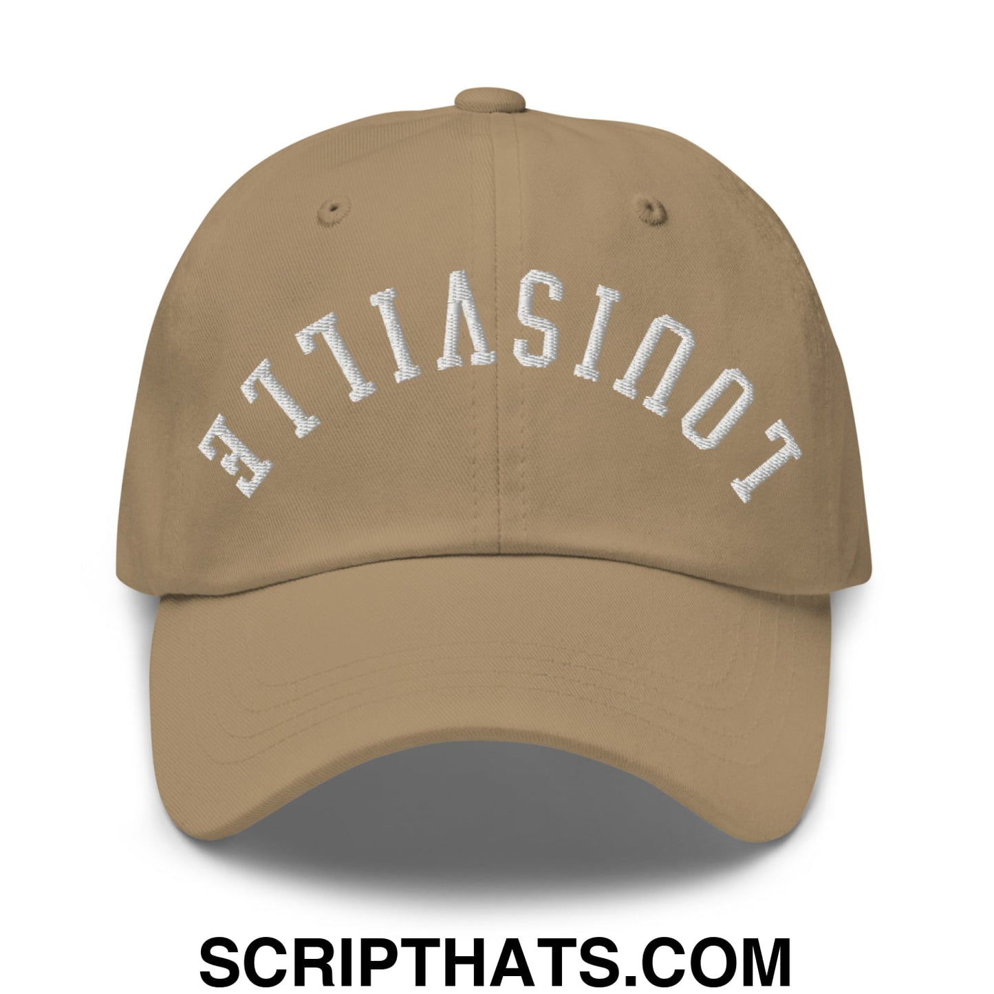 Upside Down Louisville Embroidered Unstructured Dad Hat Khaki