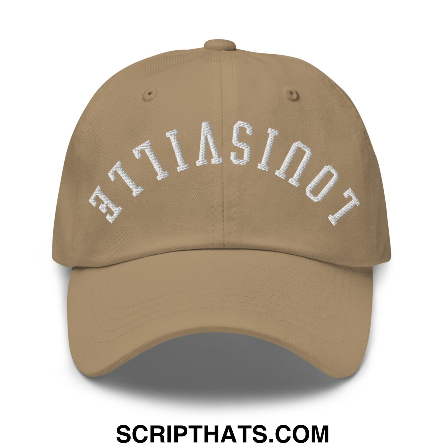 Upside Down Louisville Embroidered Unstructured Dad Hat Khaki