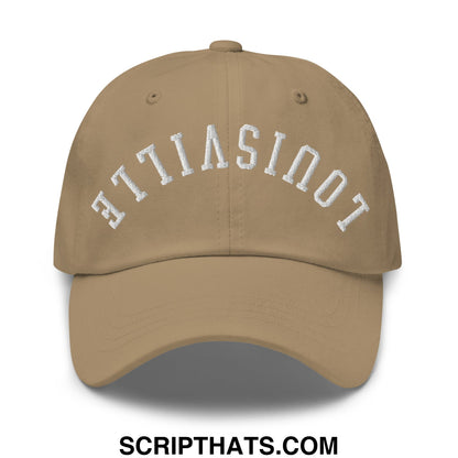 Upside Down Louisville Embroidered Unstructured Dad Hat Khaki