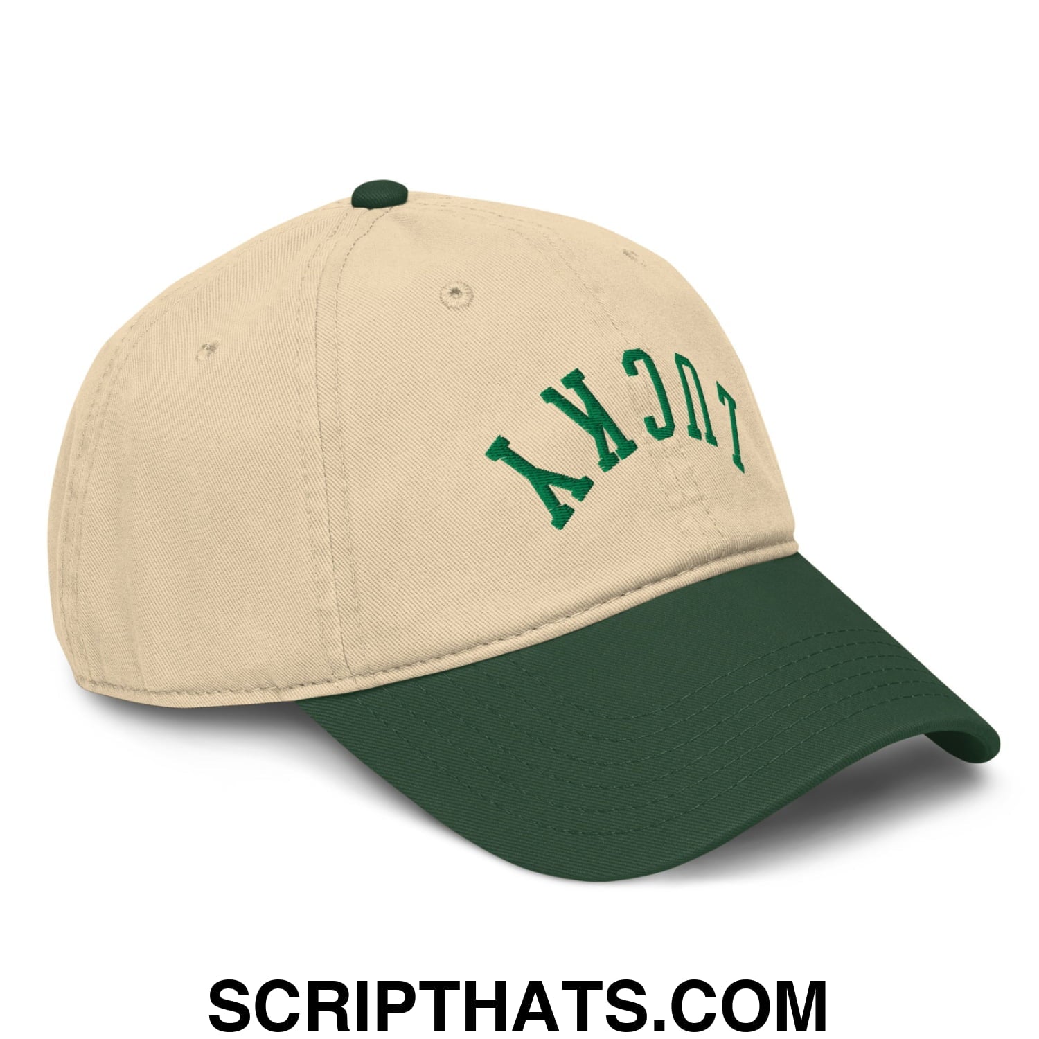 Upside Down Lucky St. Patrick's Day Embroidered Baseball Dad Hat Dark Green Khaki