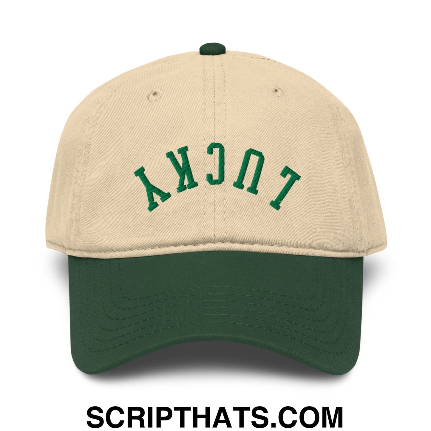 Upside Down Lucky St. Patrick's Day Embroidered Baseball Dad Hat Dark Green Khaki