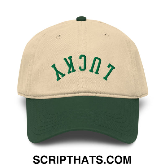 Upside Down Lucky St. Patrick's Day Embroidered Baseball Dad Hat Dark Green Khaki