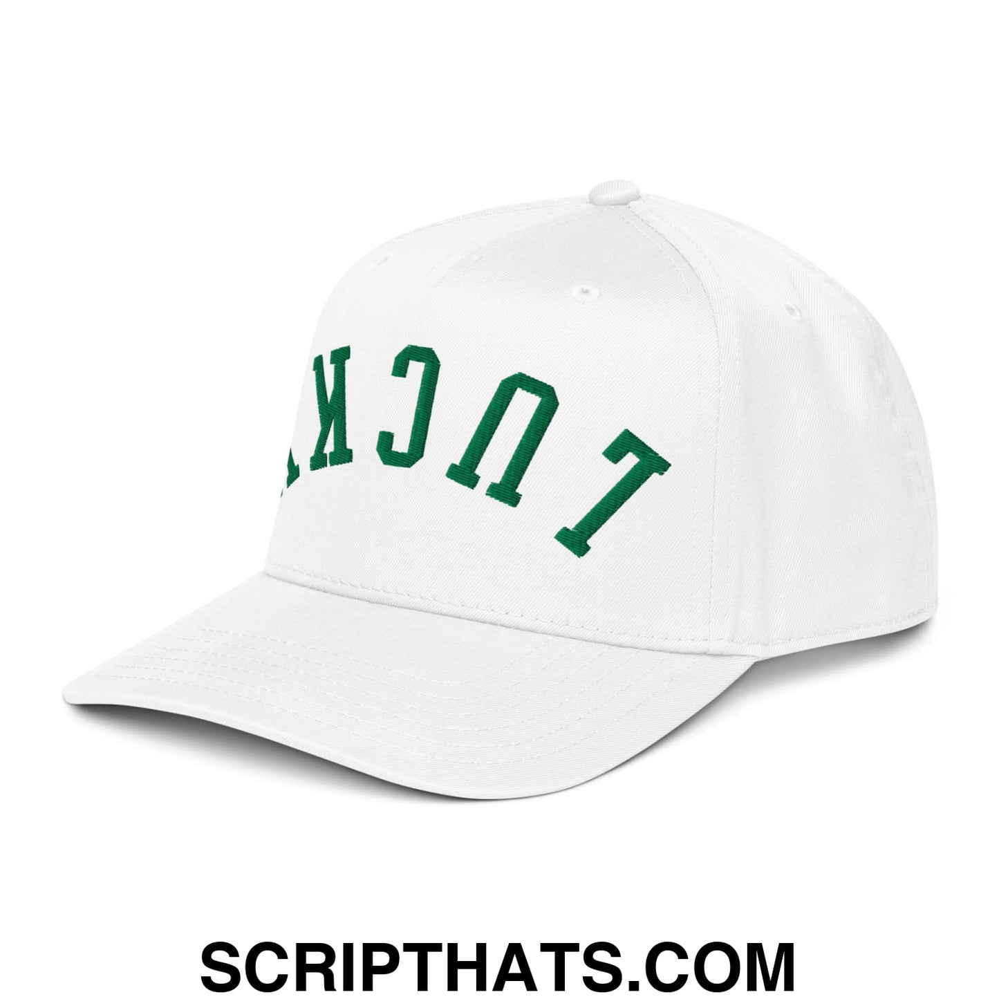 Upside Down Lucky St. Patrick's Day Embroidered Baseball Snapback Hat White