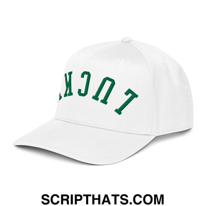 Upside Down Lucky St. Patrick's Day Embroidered Baseball Snapback Hat White