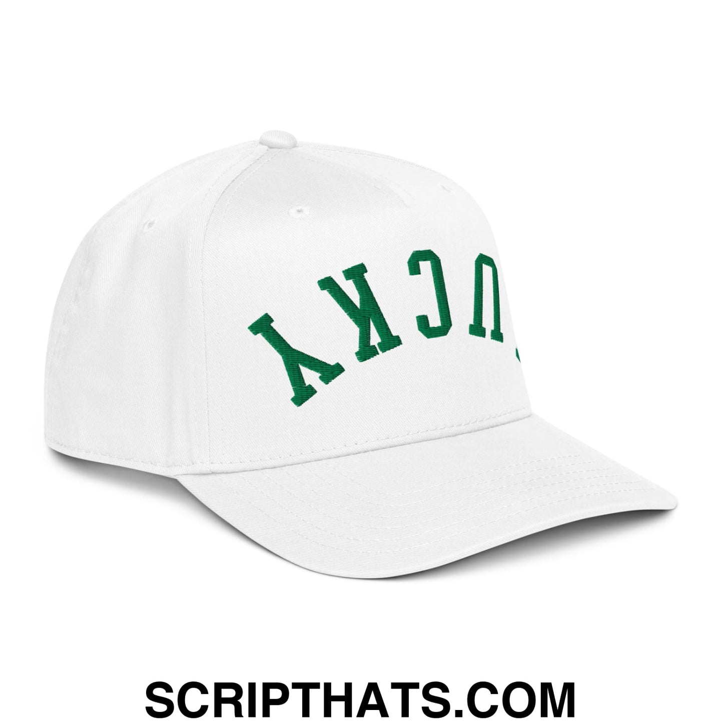 Upside Down Lucky St. Patrick's Day Embroidered Baseball Snapback Hat White