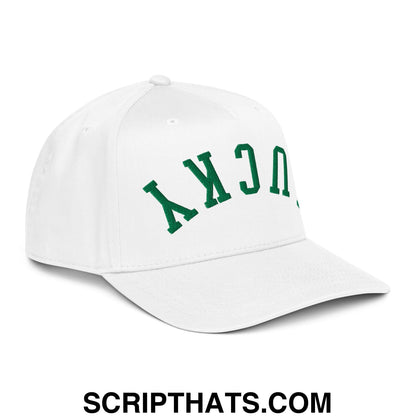 Upside Down Lucky St. Patrick's Day Embroidered Baseball Snapback Hat White