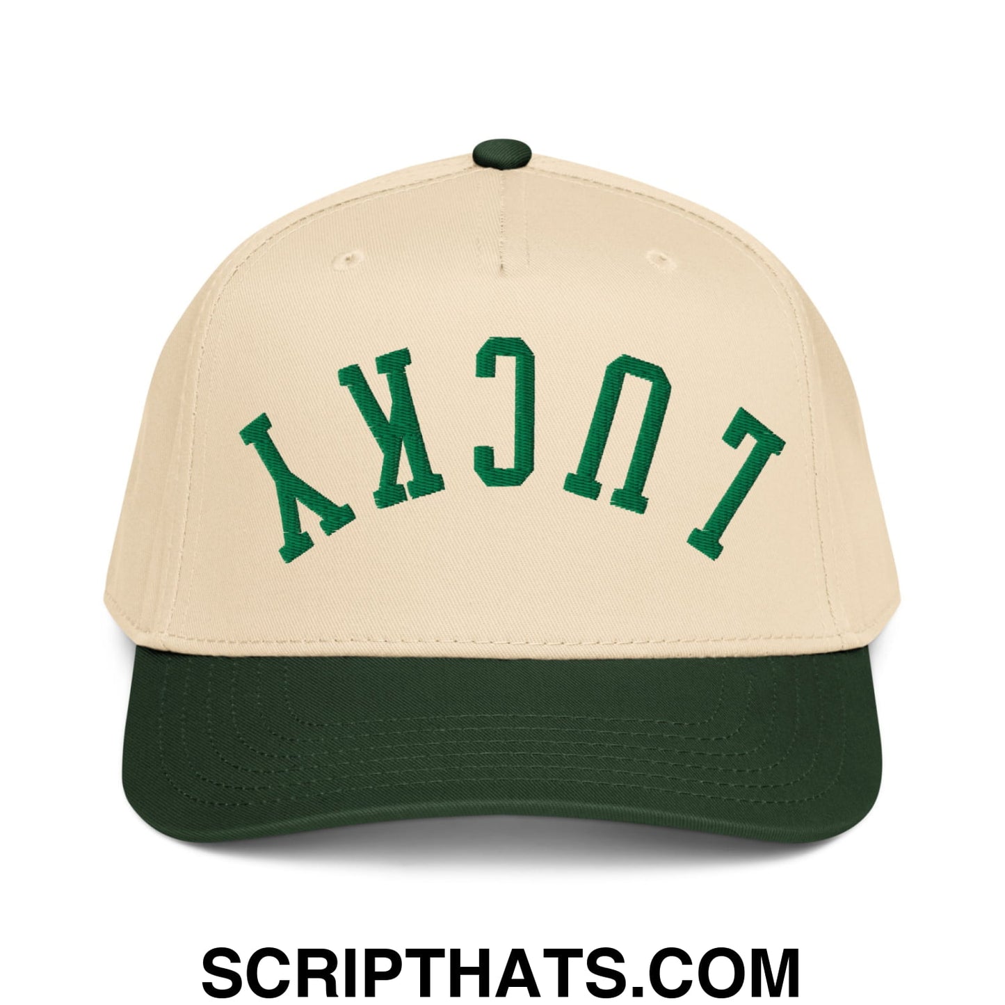 Upside Down Lucky St. Patrick's Day Embroidered Baseball Snapback Hat Dark Green Natural