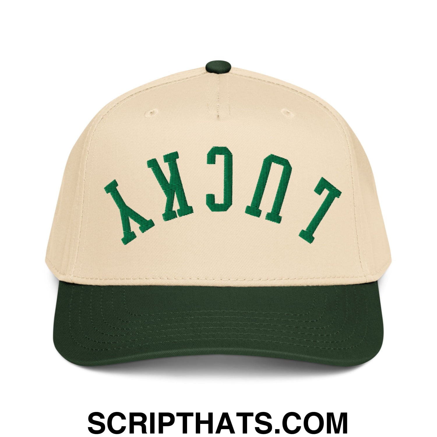 Upside Down Lucky St. Patrick's Day Embroidered Baseball Snapback Hat Dark Green Natural