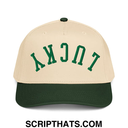 Upside Down Lucky St. Patrick's Day Embroidered Baseball Snapback Hat Dark Green Natural