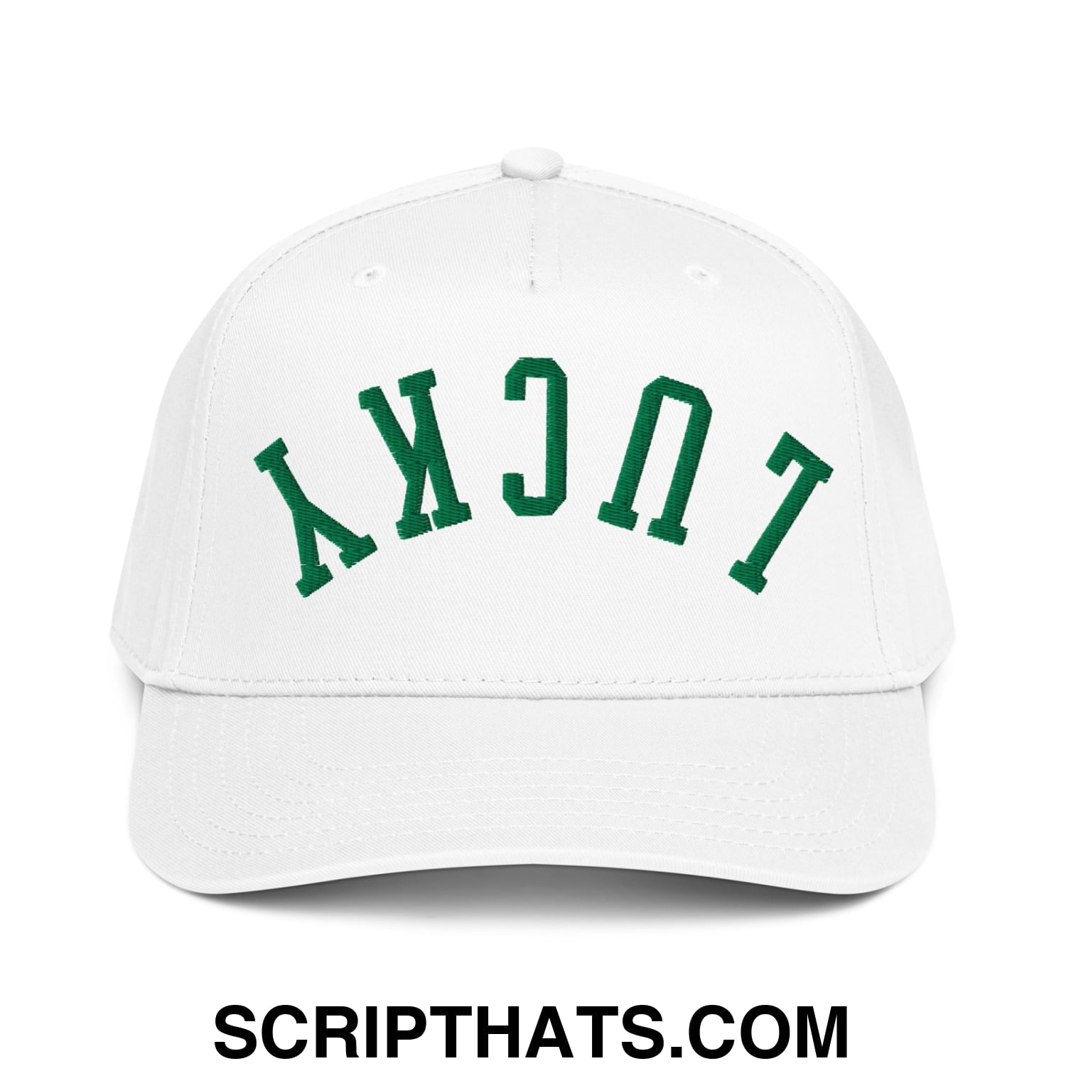 Upside Down Lucky St. Patrick's Day Embroidered Baseball Snapback Hat White