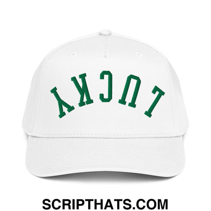Upside Down Lucky St. Patrick's Day Embroidered Baseball Snapback Hat White