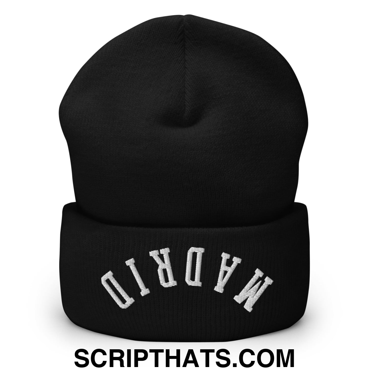 Upside Down Madrid Embroidered Cuffed Knit Beanie Black