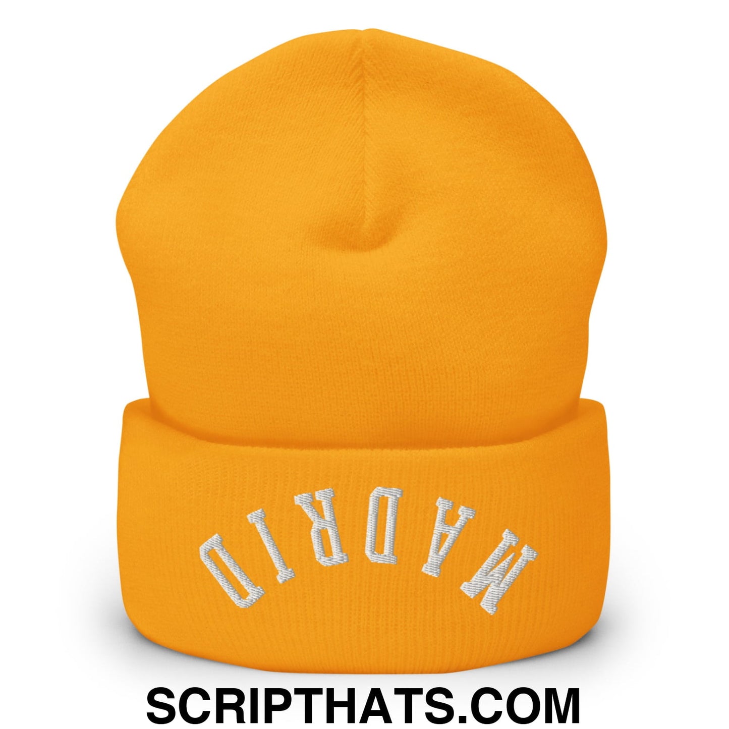 Upside Down Madrid Embroidered Cuffed Knit Beanie Gold
