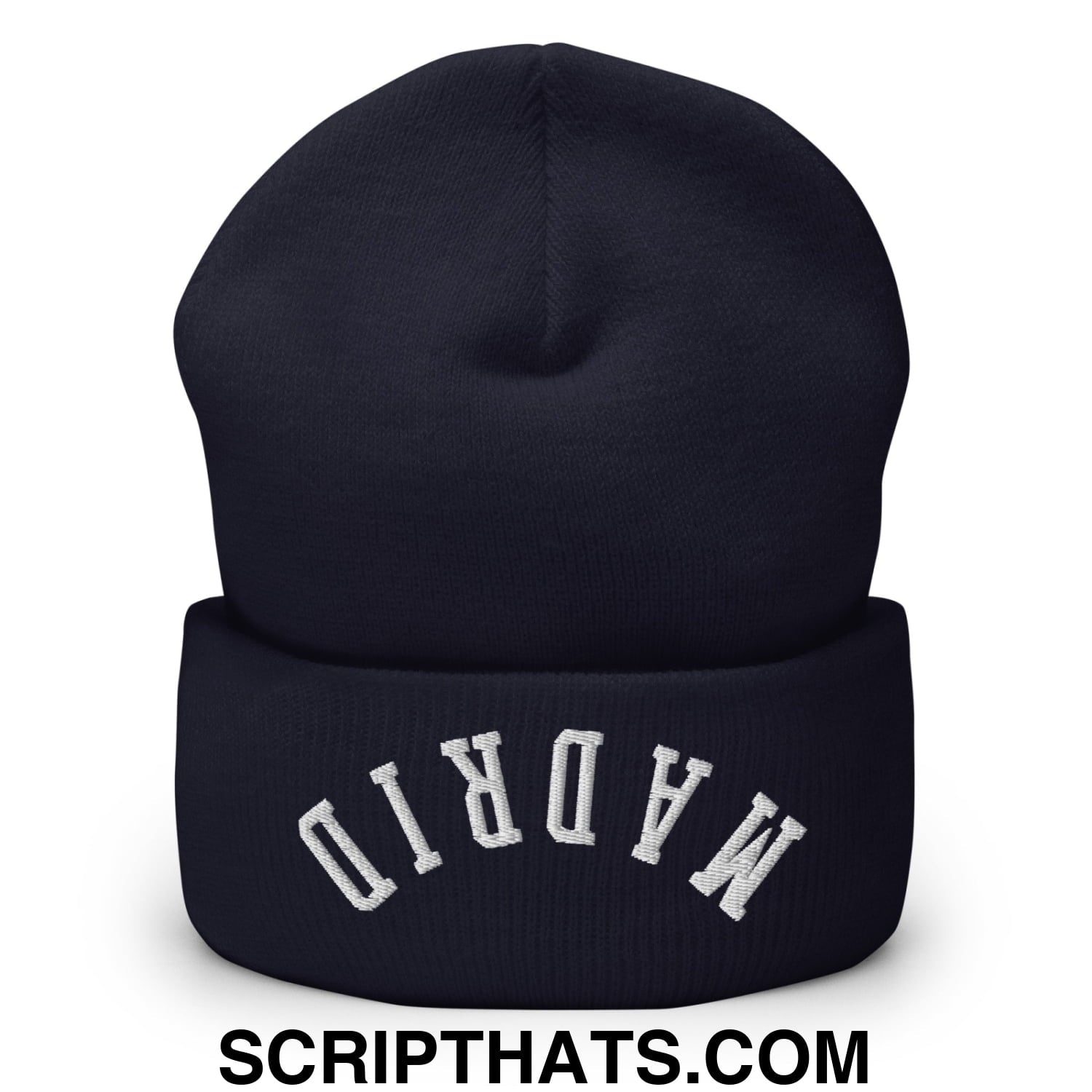 Upside Down Madrid Embroidered Cuffed Knit Beanie Navy