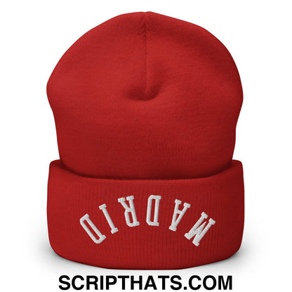 Upside Down Madrid Embroidered Cuffed Knit Beanie Red