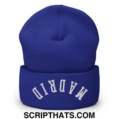 Upside Down Madrid Embroidered Cuffed Knit Beanie Royal
