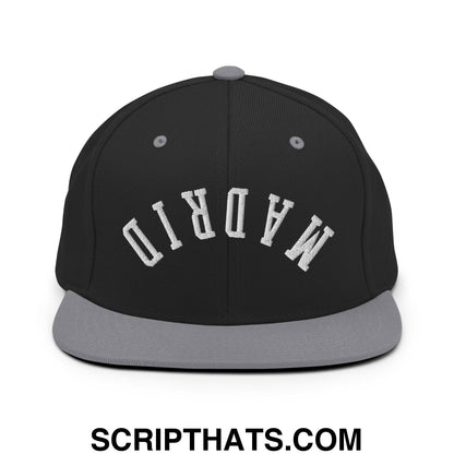 Upside Down Madrid Embroidered Flat Bill Brim Snapback Hat Black Silver