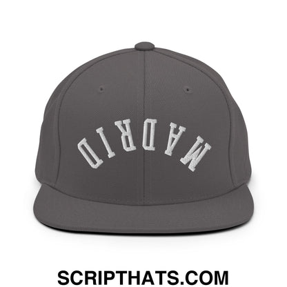 Upside Down Madrid Embroidered Flat Bill Brim Snapback Hat Dark Grey