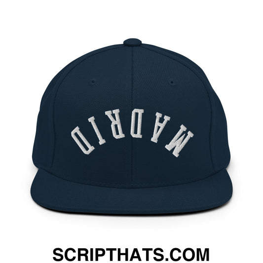 Upside Down Madrid Embroidered Flat Bill Brim Snapback Hat Dark Navy
